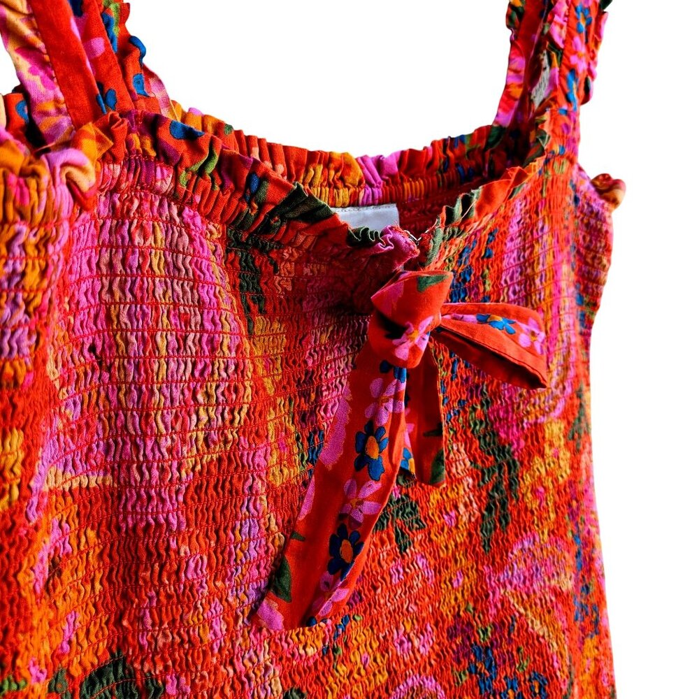 Farm Rio Red Floral Smocked Bodycon Mini Dress Size L M L - Picture 12 of 16